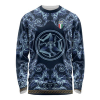 Custom Italy Football 2026 Long Sleeve Shirt Italian Trinacria Blue Baroque Design