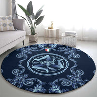 Italy Football 2026 Round Carpet Italian Trinacria Blue Baroque Design