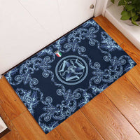 Italy Football 2026 Rubber Doormat Italian Trinacria Blue Baroque Design