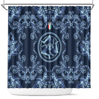 Italy Football 2026 Shower Curtain Italian Trinacria Blue Baroque Design