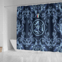 Italy Football 2026 Shower Curtain Italian Trinacria Blue Baroque Design