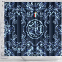 Italy Football 2026 Shower Curtain Italian Trinacria Blue Baroque Design