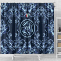 Italy Football 2026 Shower Curtain Italian Trinacria Blue Baroque Design