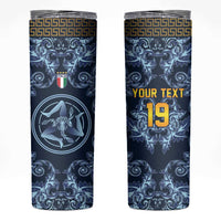 Custom Italy Football 2026 Skinny Tumbler Italian Trinacria Blue Baroque Design