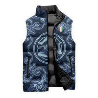 Custom Italy Football 2026 Sleeveless Puffer Jacket Italian Trinacria Blue Baroque Design