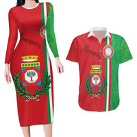 Italy Apulia Couples Matching Long Sleeve Bodycon Dress and Hawaiian Shirt Map Of Apulia With Coat Of Arms LT19