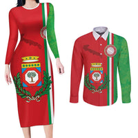 Italy Apulia Couples Matching Long Sleeve Bodycon Dress and Long Sleeve Button Shirt Map Of Apulia With Coat Of Arms LT19