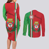 Italy Apulia Couples Matching Long Sleeve Bodycon Dress and Long Sleeve Button Shirt Map Of Apulia With Coat Of Arms LT19