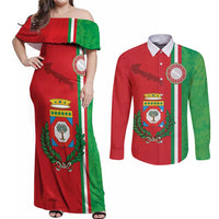 Italy Apulia Couples Matching Off Shoulder Maxi Dress and Long Sleeve Button Shirt Map Of Apulia With Coat Of Arms LT19