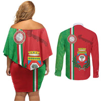 Italy Apulia Couples Matching Off Shoulder Short Dress and Long Sleeve Button Shirt Map Of Apulia With Coat Of Arms LT19