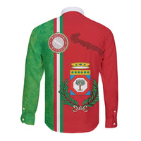 Italy Apulia Long Sleeve Button Shirt Map Of Apulia With Coat Of Arms LT19