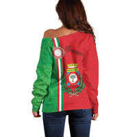Italy Apulia Off Shoulder Sweater Map Of Apulia With Coat Of Arms LT19