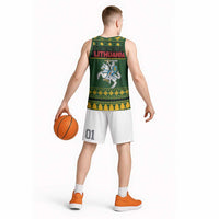 Lithuania Christmas Basketball Jersey Coat Of Arms Linksmu Kaledu - Wonder Print Shop