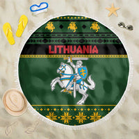 Lithuania Christmas Beach Blanket Coat Of Arms Linksmu Kaledu - Wonder Print Shop