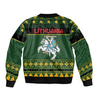 Lithuania Christmas Bomber Jacket Coat Of Arms Linksmu Kaledu - Wonder Print Shop