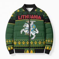 Lithuania Christmas Bomber Puffer Jacket Coat Of Arms Linksmu Kaledu - Wonder Print Shop