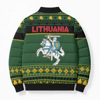 Lithuania Christmas Bomber Puffer Jacket Coat Of Arms Linksmu Kaledu - Wonder Print Shop