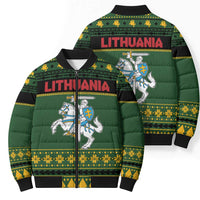 Lithuania Christmas Bomber Puffer Jacket Coat Of Arms Linksmu Kaledu - Wonder Print Shop