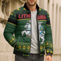 Lithuania Christmas Bomber Puffer Jacket Coat Of Arms Linksmu Kaledu - Wonder Print Shop