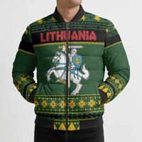 Lithuania Christmas Bomber Puffer Jacket Coat Of Arms Linksmu Kaledu - Wonder Print Shop