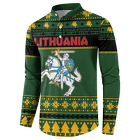 Lithuania Christmas Button Sweatshirt Coat Of Arms Linksmu Kaledu - Wonder Print Shop