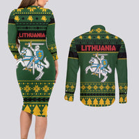 Lithuania Christmas Couples Matching Long Sleeve Bodycon Dress and Long Sleeve Button Shirt Coat Of Arms Linksmu Kaledu - Wonder Print Shop