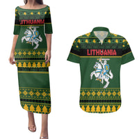 Lithuania Christmas Couples Matching Puletasi and Hawaiian Shirt Coat Of Arms Linksmu Kaledu - Wonder Print Shop