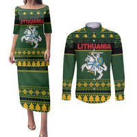 Lithuania Christmas Couples Matching Puletasi and Long Sleeve Button Shirt Coat Of Arms Linksmu Kaledu - Wonder Print Shop