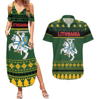 Lithuania Christmas Couples Matching Summer Maxi Dress and Hawaiian Shirt Coat Of Arms Linksmu Kaledu - Wonder Print Shop
