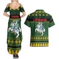 Lithuania Christmas Couples Matching Summer Maxi Dress and Hawaiian Shirt Coat Of Arms Linksmu Kaledu - Wonder Print Shop