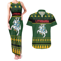 Lithuania Christmas Couples Matching Tank Maxi Dress and Hawaiian Shirt Coat Of Arms Linksmu Kaledu - Wonder Print Shop