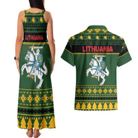 Lithuania Christmas Couples Matching Tank Maxi Dress and Hawaiian Shirt Coat Of Arms Linksmu Kaledu - Wonder Print Shop