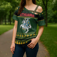 Lithuania Christmas Cross Shoulder Shirt Coat Of Arms Linksmu Kaledu - Wonder Print Shop