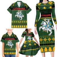 Lithuania Christmas Family Matching Long Sleeve Bodycon Dress and Hawaiian Shirt Coat Of Arms Linksmu Kaledu - Wonder Print Shop