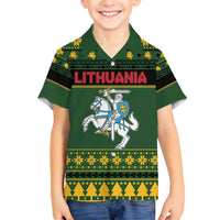 Lithuania Christmas Family Matching Long Sleeve Bodycon Dress and Hawaiian Shirt Coat Of Arms Linksmu Kaledu - Wonder Print Shop