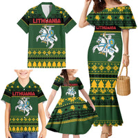 Lithuania Christmas Family Matching Mermaid Dress and Hawaiian Shirt Coat Of Arms Linksmu Kaledu - Wonder Print Shop