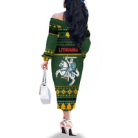 Lithuania Christmas Family Matching Off The Shoulder Long Sleeve Dress and Hawaiian Shirt Coat Of Arms Linksmu Kaledu - Wonder Print Shop