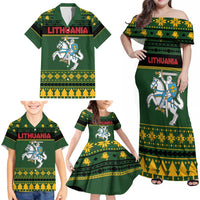 Lithuania Christmas Family Matching Off Shoulder Maxi Dress and Hawaiian Shirt Coat Of Arms Linksmu Kaledu - Wonder Print Shop