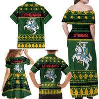 Lithuania Christmas Family Matching Off Shoulder Maxi Dress and Hawaiian Shirt Coat Of Arms Linksmu Kaledu - Wonder Print Shop