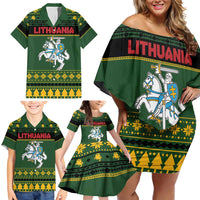 Lithuania Christmas Family Matching Off Shoulder Short Dress and Hawaiian Shirt Coat Of Arms Linksmu Kaledu - Wonder Print Shop