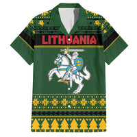 Lithuania Christmas Family Matching Off Shoulder Short Dress and Hawaiian Shirt Coat Of Arms Linksmu Kaledu - Wonder Print Shop