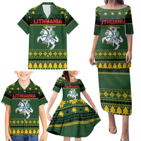 Lithuania Christmas Family Matching Puletasi and Hawaiian Shirt Coat Of Arms Linksmu Kaledu - Wonder Print Shop