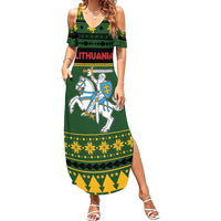 Lithuania Christmas Family Matching Summer Maxi Dress and Hawaiian Shirt Coat Of Arms Linksmu Kaledu - Wonder Print Shop