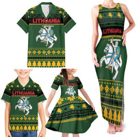 Lithuania Christmas Family Matching Tank Maxi Dress and Hawaiian Shirt Coat Of Arms Linksmu Kaledu - Wonder Print Shop