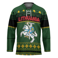 Lithuania Christmas Hockey Jersey Coat Of Arms Linksmu Kaledu - Wonder Print Shop