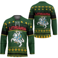 Lithuania Christmas Hockey Jersey Coat Of Arms Linksmu Kaledu - Wonder Print Shop