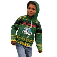 Lithuania Christmas Kid Hoodie Coat Of Arms Linksmu Kaledu - Wonder Print Shop