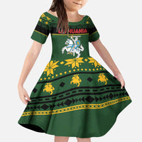 Lithuania Christmas Kid Short Sleeve Dress Coat Of Arms Linksmu Kaledu - Wonder Print Shop