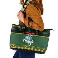 Lithuania Christmas Leather Tote Bag Coat Of Arms Linksmu Kaledu - Wonder Print Shop