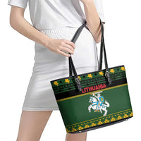 Lithuania Christmas Leather Tote Bag Coat Of Arms Linksmu Kaledu - Wonder Print Shop